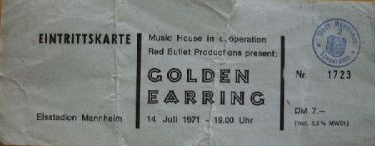 Golden Earring show ticket#1723 July 14 1971 Mannheim (Germany) - Eisstadion